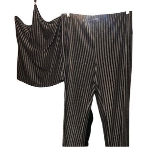 American Rag  LG-XL black & Silver metallic high rise wide leg matching Halter